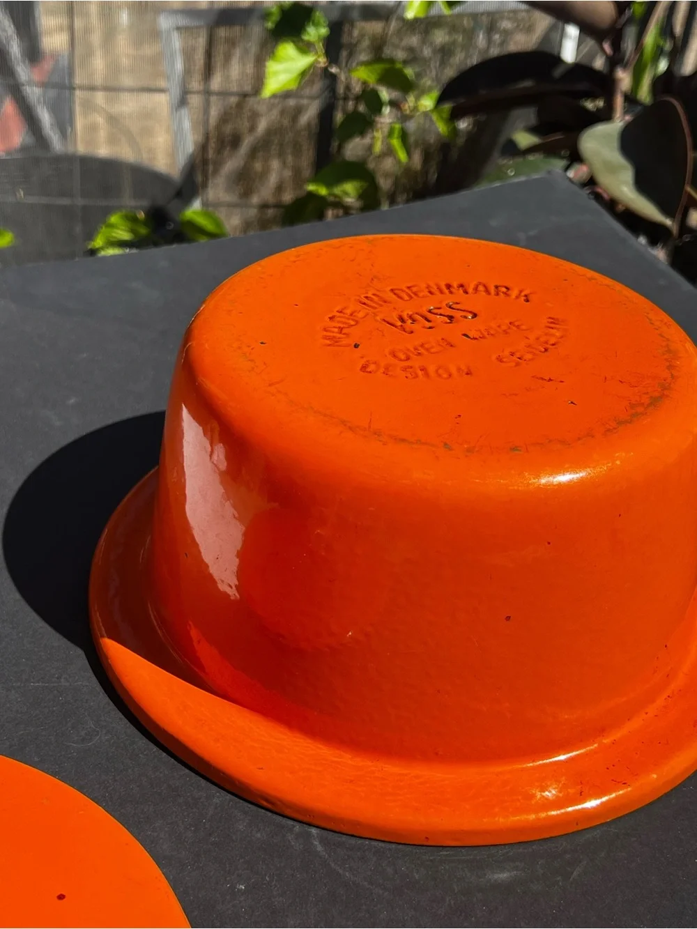Vintage Voss Orange Casserole Dish & Lid Oven Ware Dutch Oven Cast Iron 9”